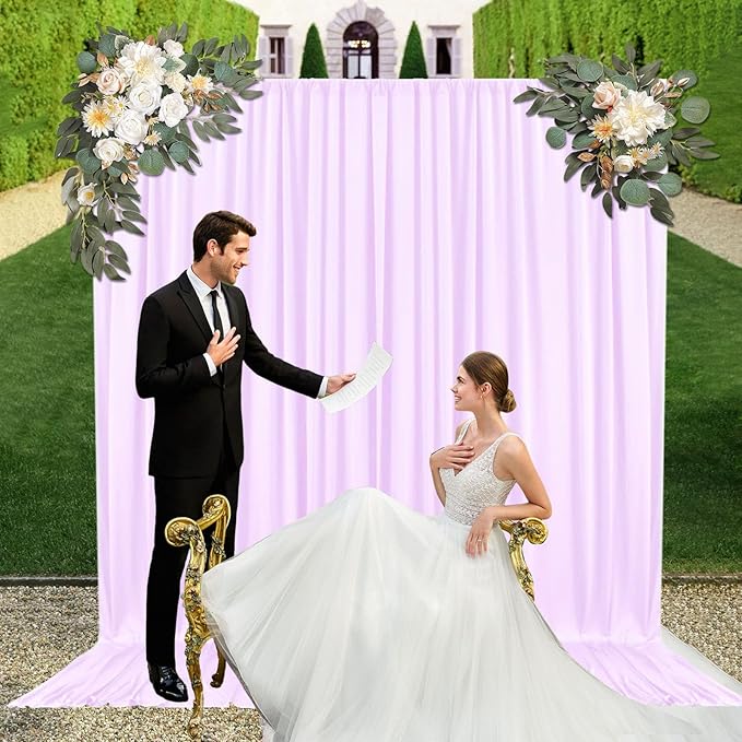 10ft x 10ft Light Purple Backdrop Curtains for Parties, Fabric Satin Background Curtain with Rod Pockets for Weddings, Birthday, Baby Shower, Photography, Graduation Party Backdrop Drapes, 2 Panels