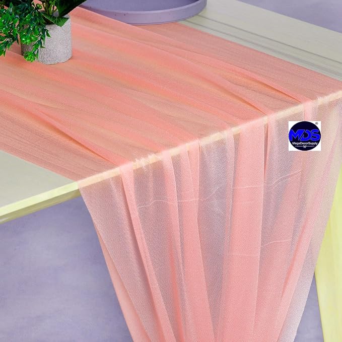 MDS Halloween Chiffon Table Runner - 25 Pack, 29 x 170 Inches, 14ft Each - Sheer Spooky Table Runners for Haunted House Parties, Trick-or-Treat Tables, Witchy Décor, Wedding & Events - Peach