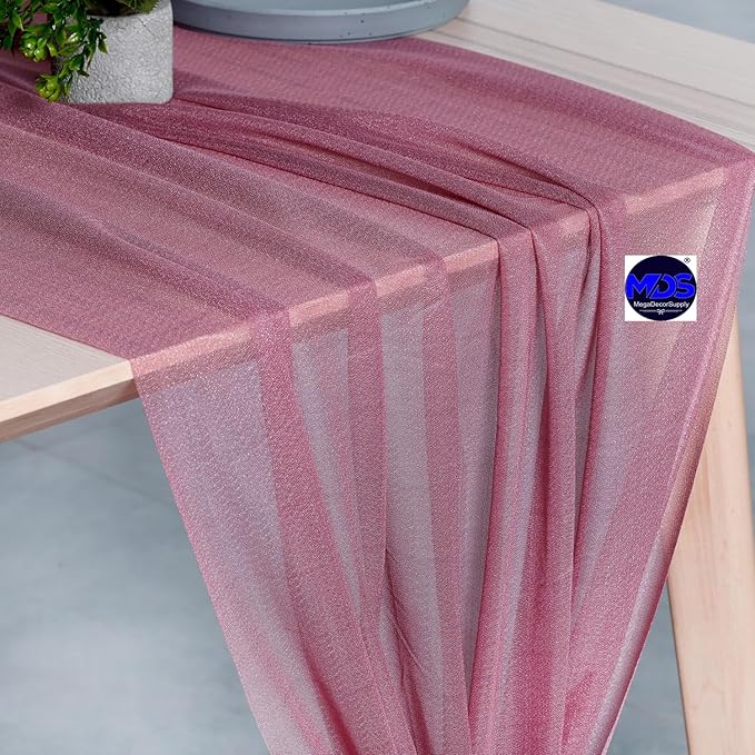 MDS 20 Pack 10ft Chiffon Table Runner 29 x 120 Inches Sheer Wedding Runner Romantic Rustic Table Runner for Wedding Decorations, Birthday Parties, Bridal Shower Party Arch Decor - mauva