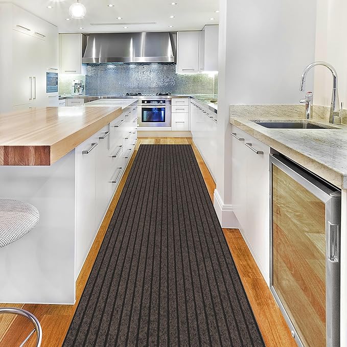 Ottomanson 2'7" x 41' Hallway Runner with Scraper Pile - Extra Durable Non-Slip Rug Mat for Indoor & Outdoor Use - Ideal for Kitchen, Entryway & Garage - High-Traffic Carpet, Brown