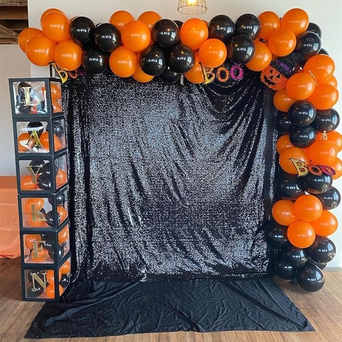 Black Sequin Backdrop Curtain, 10x10 ft Glitter Photo Backdrop with Rod Pocket