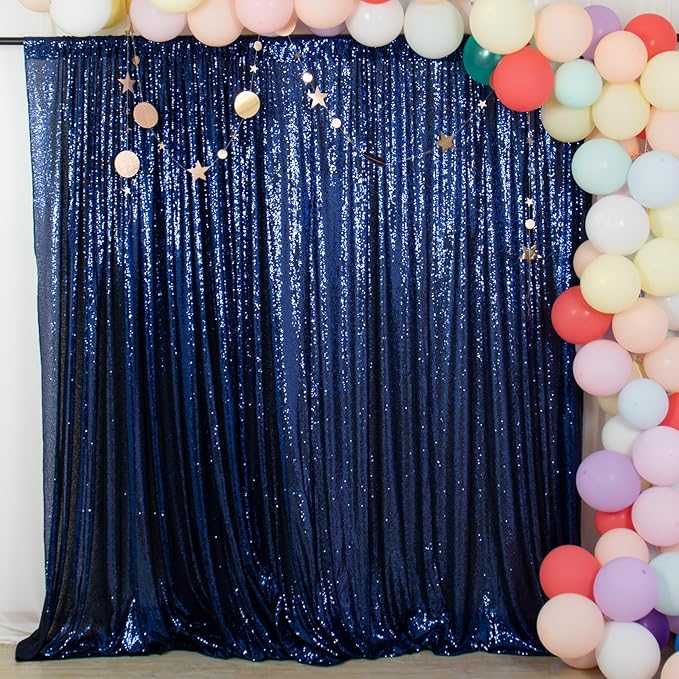 Backgrounds - Navy Sequin Photo Backdrop, 8FT x 10FT, Mesh with Rod Pocket