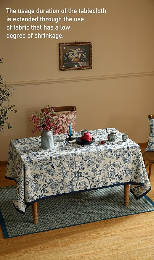 Tablecloth 55 x 71 Inch Rectangular, Linen-Polyester Blend, Blue