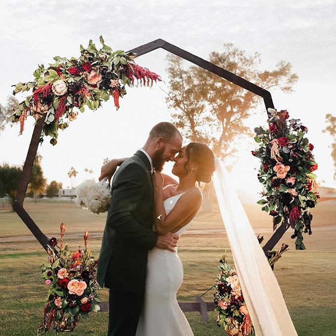 Garden Arbor 7 FT Heptagon Wood Wedding Arch, Easy Setup