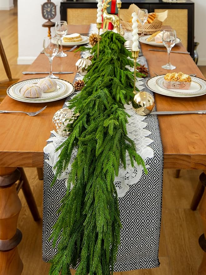 Christmas Garland, 6 Ft Dark Green Norfolk Pine PE Realistic