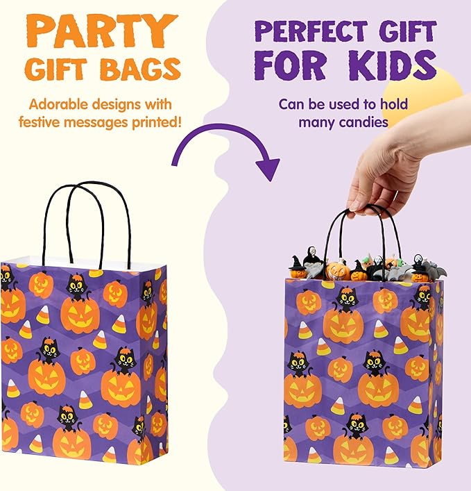 Gift Bags: 24 Count Halloween Paper Treat Bags with Handles, 6 Designs
