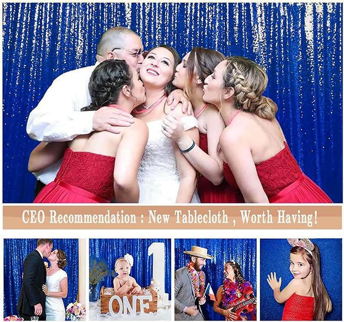 ShinyBeauty Sequin Royal Blue Backdrop Curtains 2 Panels 4Ftx7Ft Photo Backdrops Blue Photograph Background Shimmer Curtain for Parties, Birthdays, Graduations, Holiday Wall Decor