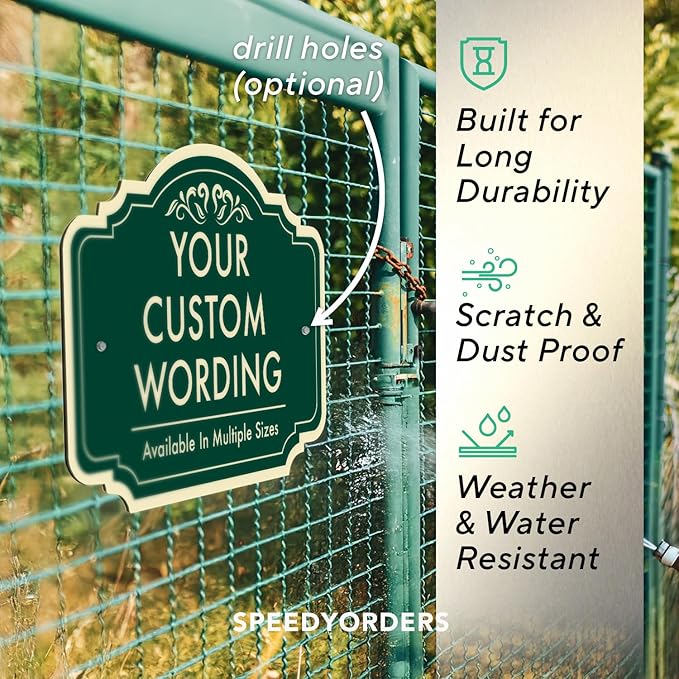 Custom Decorative Outdoor Metal Sign, Personalized Aluminum, Customized Driveway, Waterproof Made in USA - Design 2, Forest Green 18x12 In