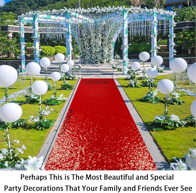 Aisle Runner Red Sequin 2 x 15 Ft Wedding Glitter Carpet