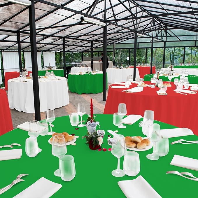 24 Pack Christmas Round Disposable Tablecloth, Red White Green Circle Plastic Tablecloth Bulk, Italy Theme Table Covers for Christmas Family Gathering Dining Banquet Italian Party Decoration,84inch