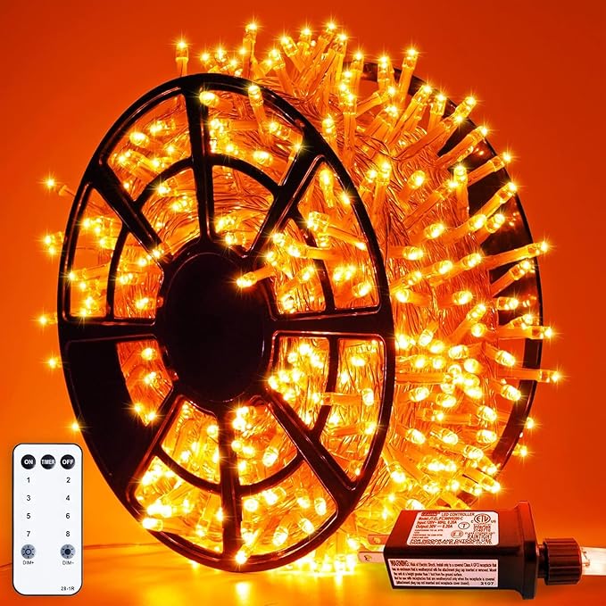 String Lights: 173 Ft Orange, 500 LEDs, 8 Modes and Timer