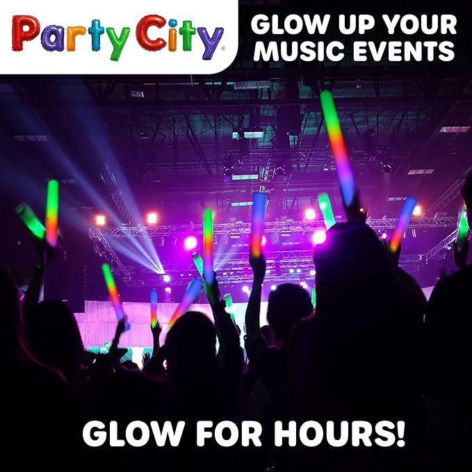 Party City 36pk LED Foam Glow Sticks 14”- Glow in the Dark Party Supplies Favors, Colorful Flashing Wand with 3 Modes, Foam Light Up Sticks Bulk Party Pack for Wedding, Birthday, Concert, Halloween