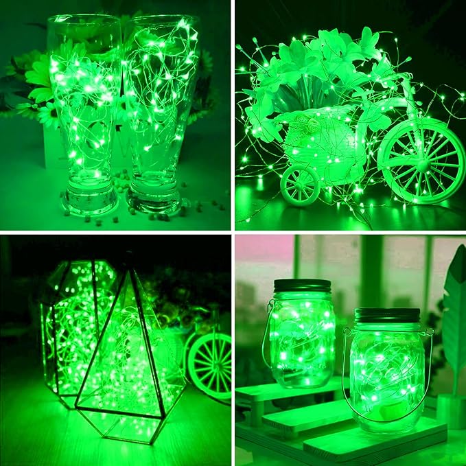 ZGWJ 24 Pack Fairy Lights Battery Operated, 7ft 20 Mini LED Fairy String Lights Silver Wire 3 Modes for DIY, Parties, Wedding, Bedroom, Halloween Christmas Decoration Green