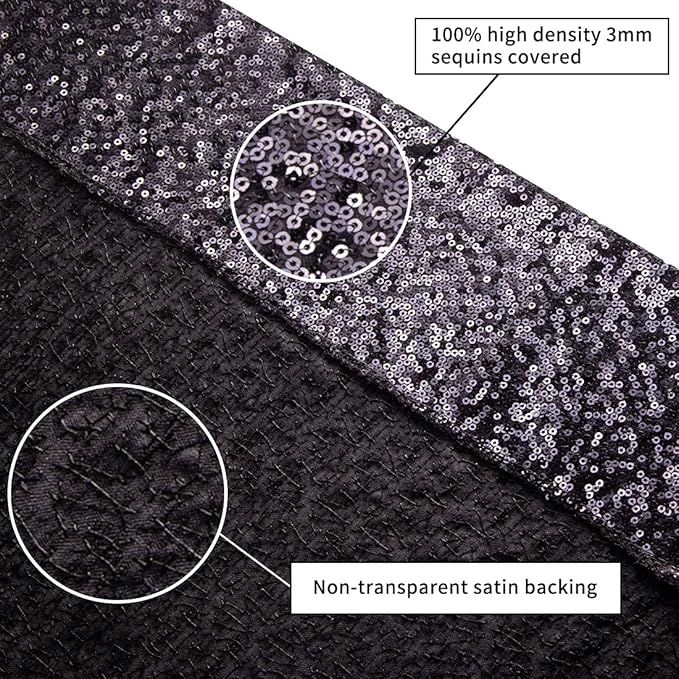 Poise3EHome 8Ft x 8Ft Black Sequin Backdrop, Glitter Thick Satin Background Drapes, Sparkly Opaque Photography Curtain, Sequence Xmas Thanksgiving Backdrop for Wedding Party Holiday Festival Decor