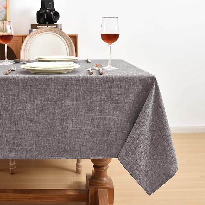 Fitable Textured Linen Tablecloths 2 Pack, Washable Fabric Rectangle Table Clothes for 6 Foot Tables, Rustic Holiday Table Covers for Kitchen Dining, Party, Farmhouse (Stone, 54 x 108 Inch)