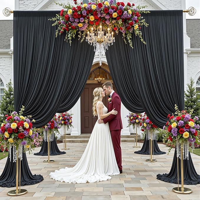 40x12ft Wrinkle Free Black Backdrop Curtain for Wedding Parties, 8 Panels 5×12 ft Long Soft Silky Polyester Fabric Backdrop Drapes Black Photo Back Drop Curtains for Party Photography Background Cloth
