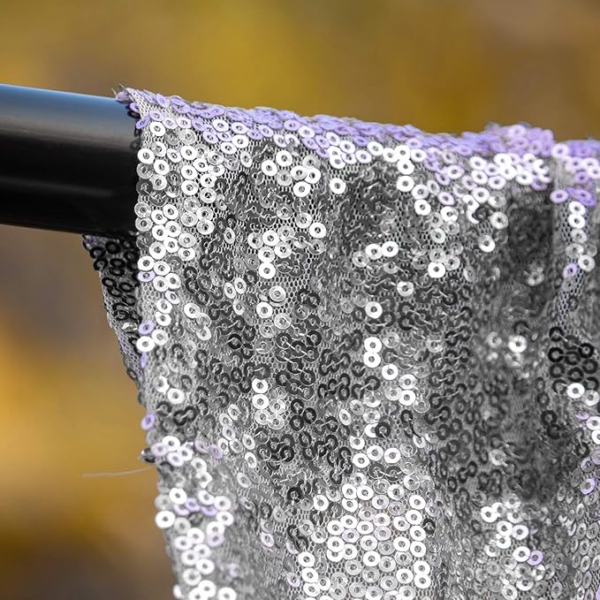 JYFLZQ Silver Sequin Backdrop Curtains 10ft x 10ft 1 Panel Glitter Photo Booth Backdrops Sparkly Photography Background Drapes for Parties Wedding Bridal Showers