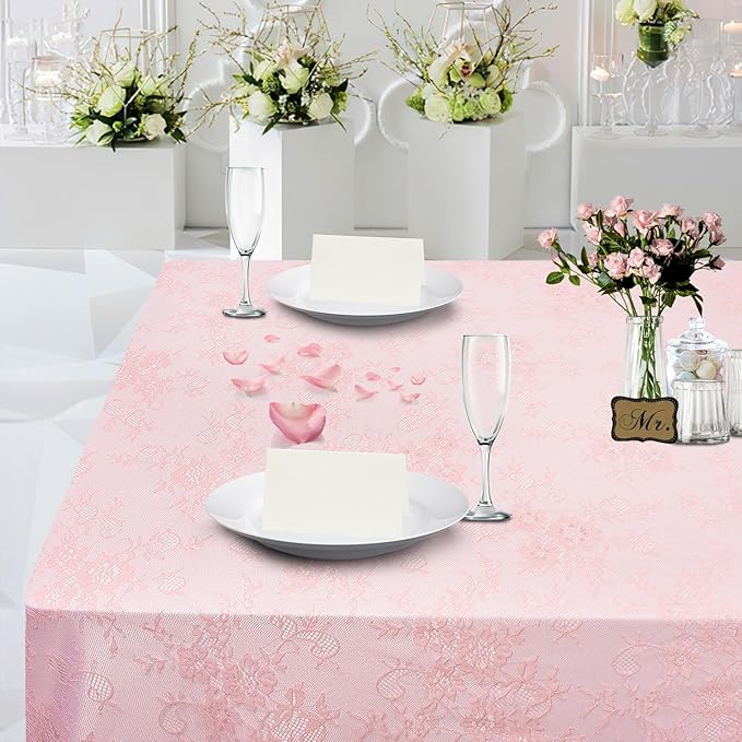LuoluoHouse Pink Lace Tablecloth Table Fabric 6pcs 60x120 Inch for Vintage Boho Wedding Baby Shower Party Decoration Rectangle Overlay Long Vintage Embroidered Reception Table Cloth Decor