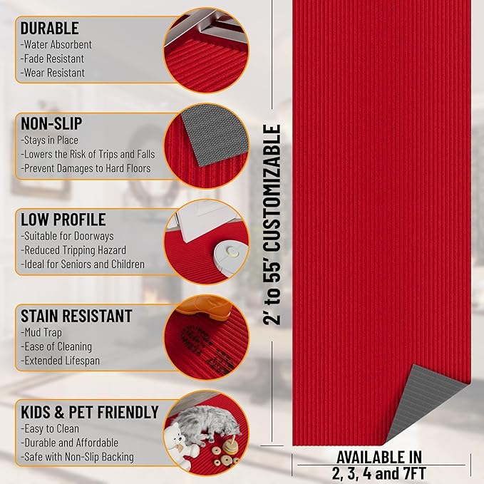Ottomanson 3'11" x 5' Mud Mat Area Rug Scraper Carpet - Non-Slip, Dirt Trapping for Indoor & Outdoor Use - Ideal for Entryway, Garage, Kitchen, Patio & High-Traffic Areas, Red
