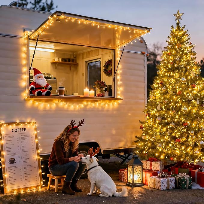 String Lights, 168 ft Warm White LED Outdoor Lights with Remote and Timer