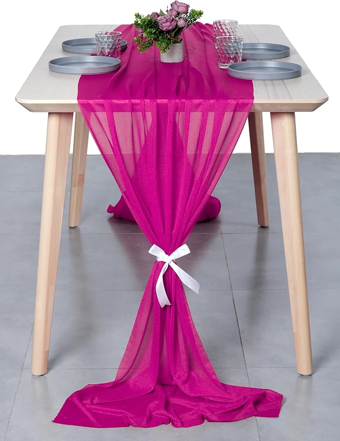MDS Halloween Chiffon Table Runner - 15 Pack, 29 x 120 Inches, 10ft Each - Sheer Spooky Table Runners for Haunted House Parties, Trick-or-Treat Tables, Witchy Décor, Wedding & Events - Magenta