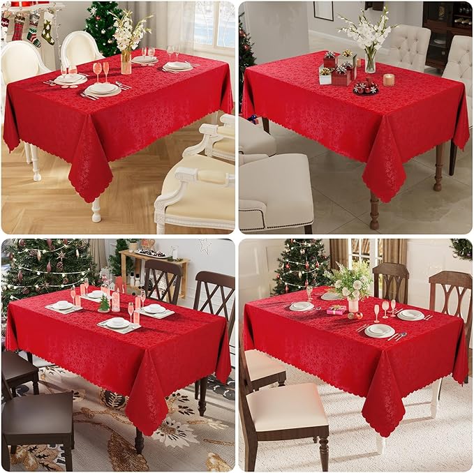 Tablecloth in Red, Rectangular Waterproof Vinyl, 60 x 140 Inch