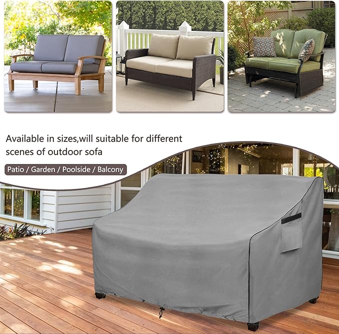 okcool Heavy Duty Patio Sofa Cover, 100% Waterproof 3-Seater Outdoor Sofa Cover Fits up to 79W x 38D x 35H Inches, Lawn Patio Furniture Covers,Grey