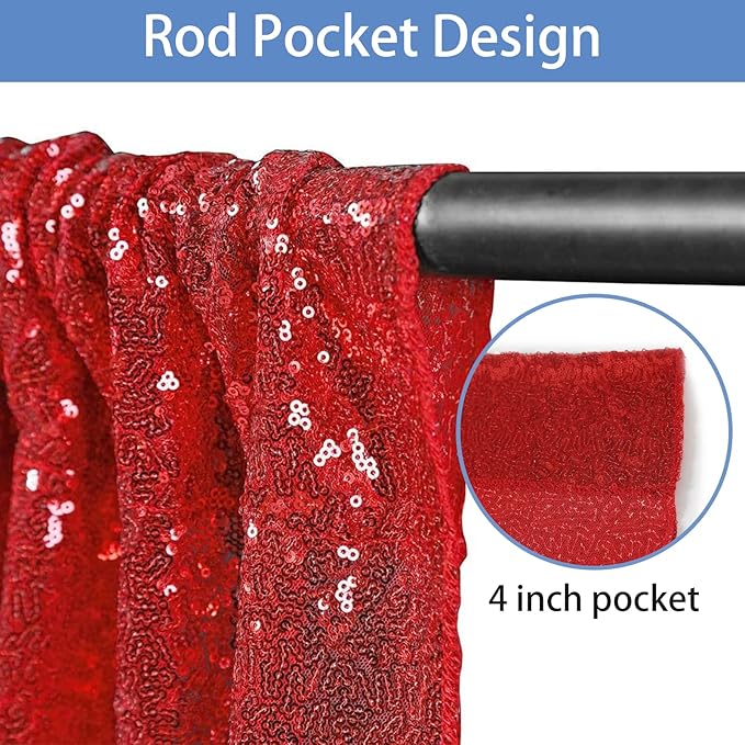 Sparkly Red Sequin Backdrop Panels, 2 x 8 Ft, Pack of 4 for Events