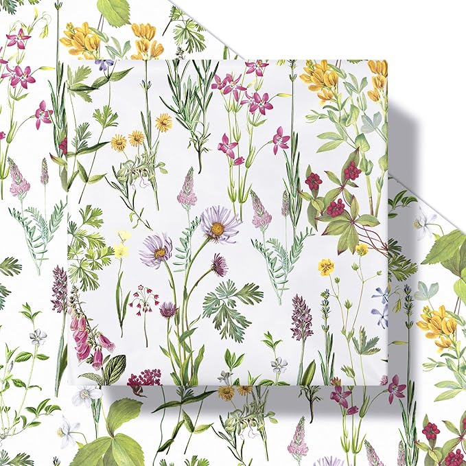 RUSPEPA Floral Wrapping Paper Roll for Women Girls, Mini Roll, Elegant Wild Flower Design Gift Wrap Paper Perfect for Birthdays, Bridal Shower, Spring, Wedding, Mother's Day, 17 Inch x 16.4 Feet