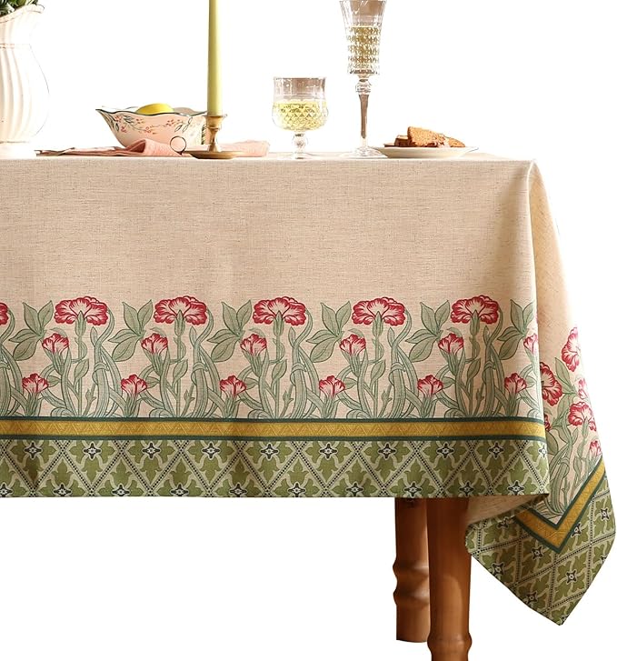 Tablecloth 67x118 Inch Rectangular Green Linen-Blend Polyester