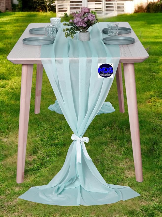 MDS 2 Pack 10ft Chiffon Table Runner 29 x 120 Inches Sheer Wedding Runner Romantic Rustic Table Runner for Wedding Decorations, Birthday Parties, Bridal Shower Party Arch Decor - Teal
