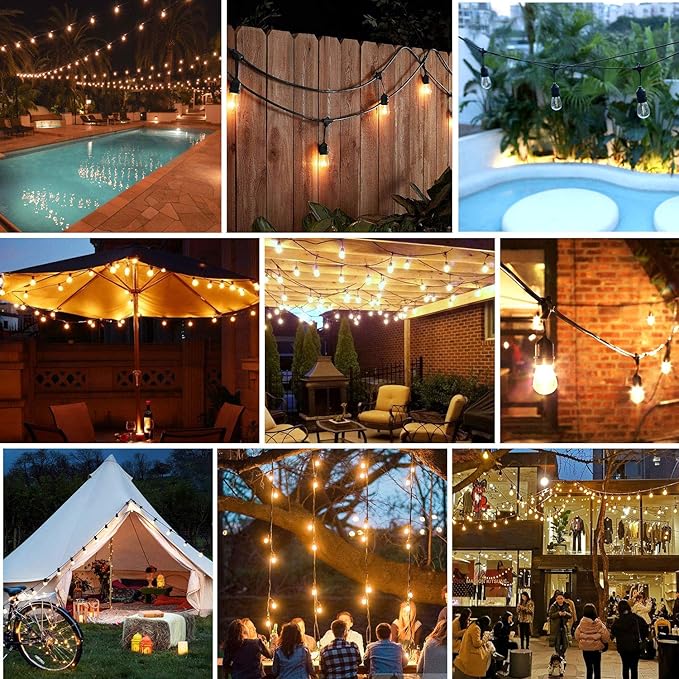 String Lights for Patio, 96 FT Black Wire LED Set with 30 Warm White Bulbs