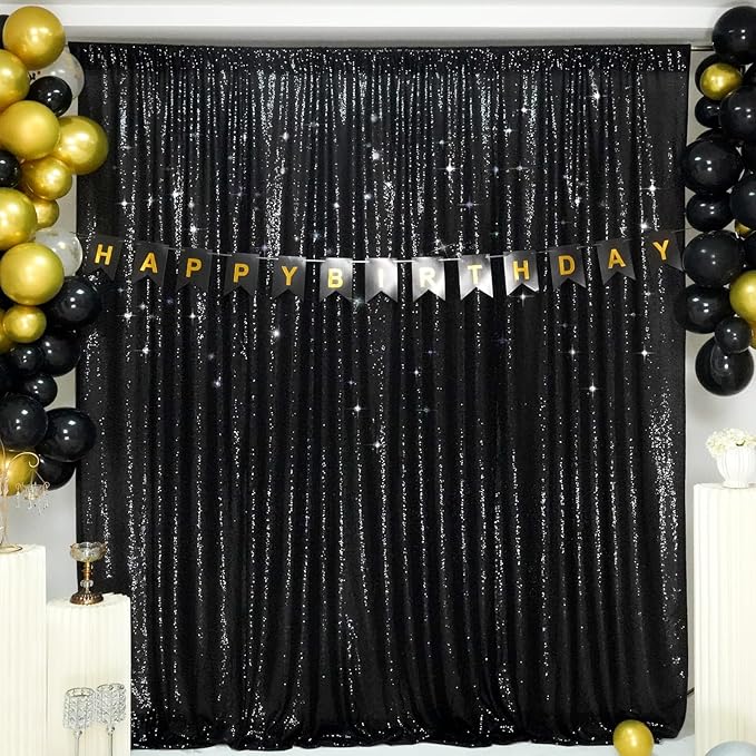 Sequin Backdrop Curtain, Black, 10 x 10 FT Mesh with 3MM Sequins and Rod Pocket