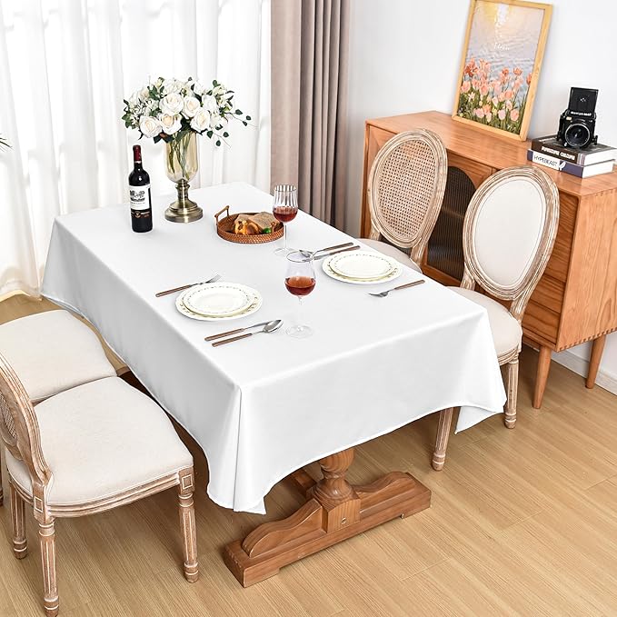 Fitable Faux Linen Tablecloths Rectangle 60 x 102 Inch - 2 Pack Textured Table Clothes for 6 Foot Tables, White Faux Burlap Kitchen Table Covers for Wedding, Party, Farmhouse, Banquet, Dining