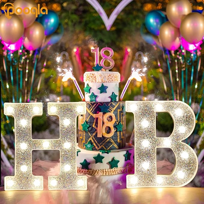 Pooqla Light Up Letters, LED Marquee Letters for Silver Birthday Decorations, Battery Powered Night Light Teenager Girl Room Decor, Gift for Girls Boys Wedding Bedroom Christmas Party Decor, Letter O