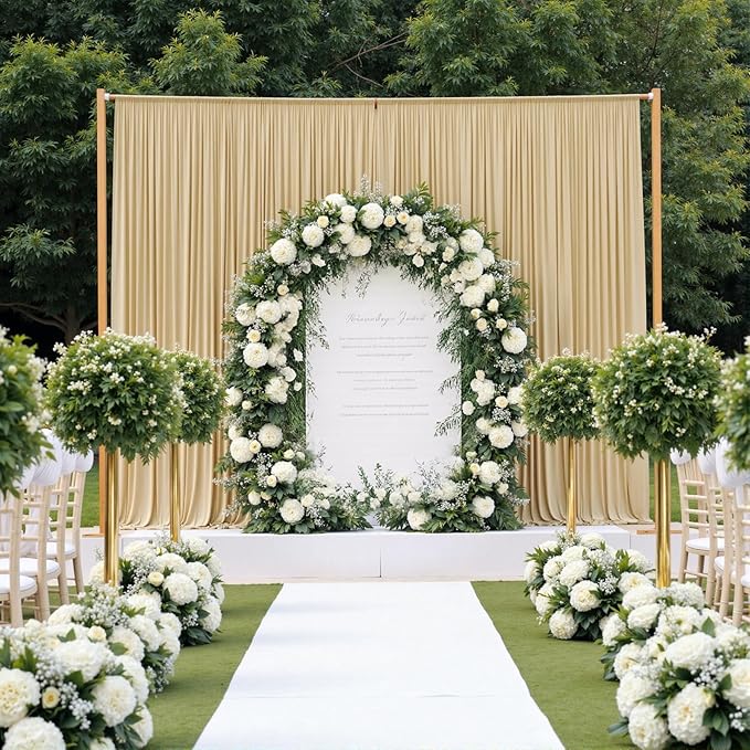 10ftx12ft Wrinkle Free Beige Backdrop Curtain, 2 Panels 12FT Height Beige Wedding Backdrop Drapes, Silky Polyester Back Drop Cloth for Birthday Photography Background Party Backdrop Draping