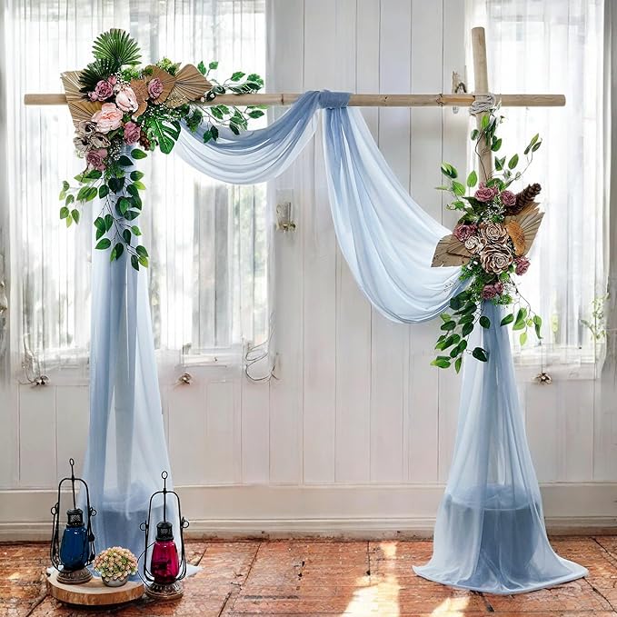 MDS Halloween Chiffon Draping Fabric - 2 Panel, 30" Wide x 75ft Long - Sheer Spooky Arbor & Canopy Drapery for Haunted House Backdrops, Party Ceilings, DIY Costumes & Themed Events - Dusty Blue