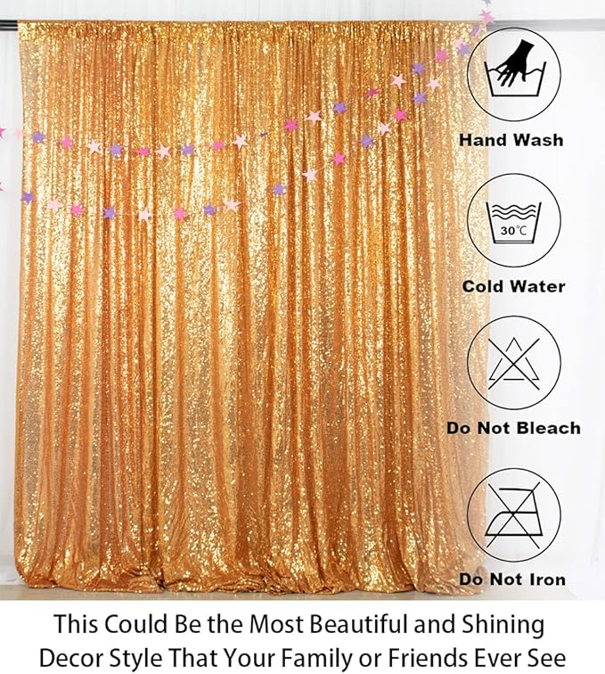 ShinyBeauty Gold Sequin Curtain Backdrop 2 Panels 4FTx8FT Photo Curtain Backdrop Curtain Panels 96 Inches Long -190522E