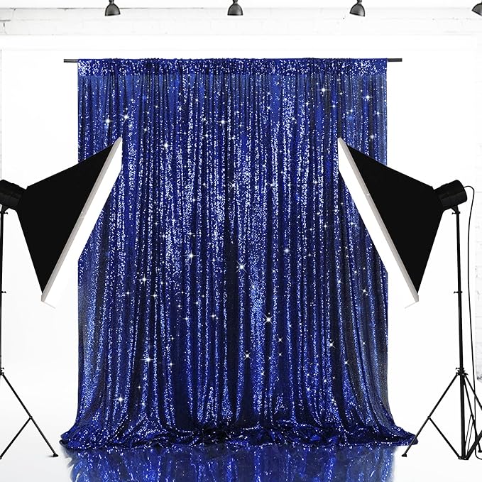 Eternal Beauty Navy Blue Sequin Backdrop, 10x10 Ft Glitter Background Curtains for Shimmer Photography Party Wedding Birthday Independence Day Back Drop Decor