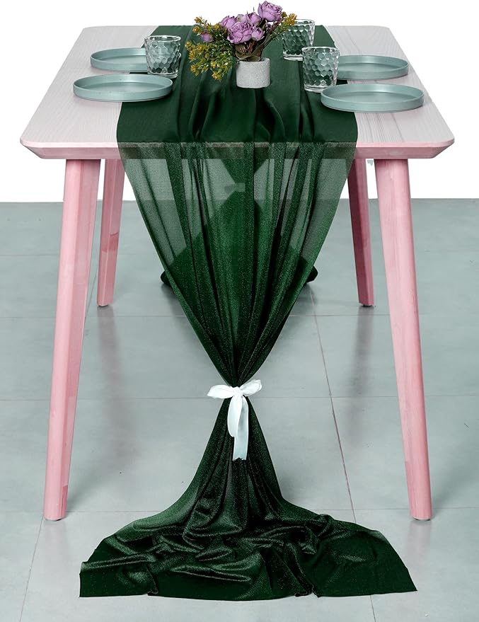 MDS Halloween Chiffon Table Runner - 1 Pack, 29 x 170 Inches, 14ft Each - Sheer Spooky Table Runners for Haunted House Parties, Trick-or-Treat Tables, Witchy Décor, Wedding & Events - Hunter Green