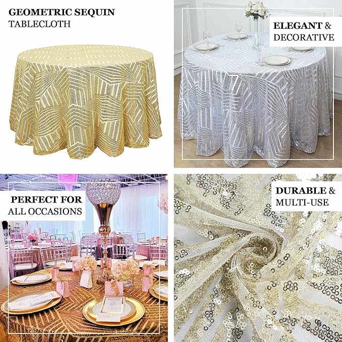 Efavormart 120" Hunter Emerald Green Sparkly Sequin Geometric Tulle Round Tablecloth