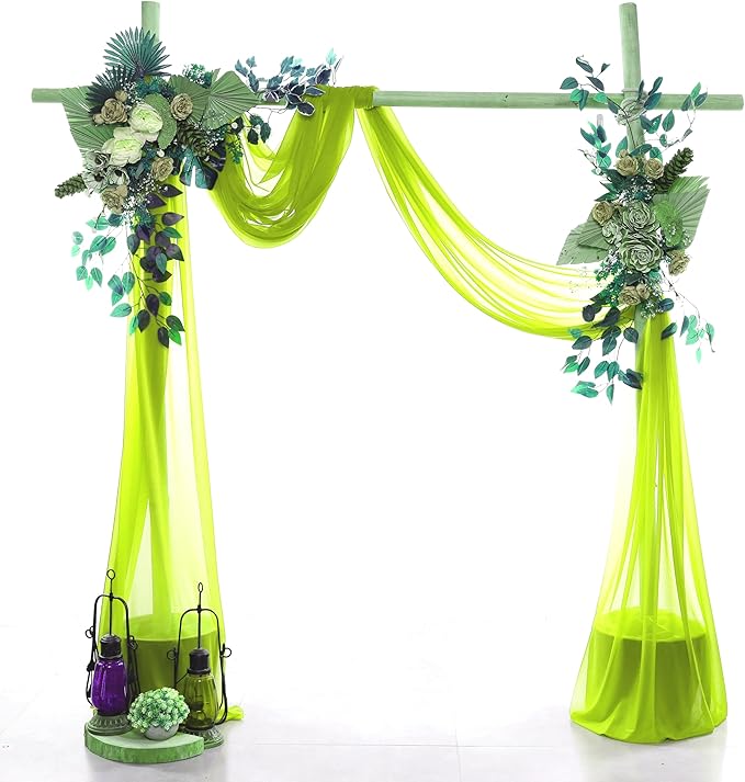 Fabric, Parrot Green Sheer Chiffon, 4 Panels 30 Inch x 20 Feet