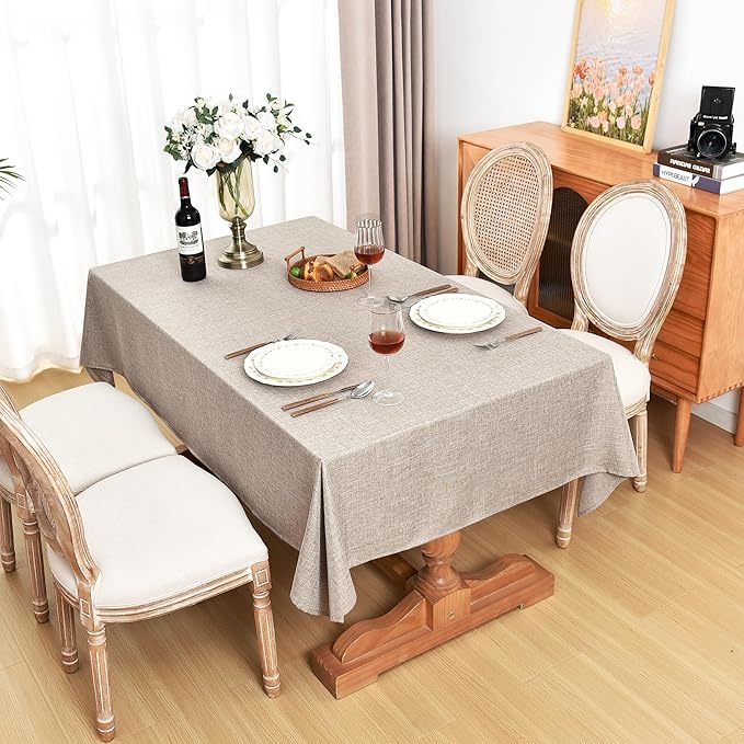 Fitable Faux Linen Tablecloths for Rectangle Tables - 90 x 156 Inch - 6 Pack Fabric Textured Washable Table Clothes Floor Lenghth Table Covers for Wedding, Party, Banquet, Birthday, Nature Color