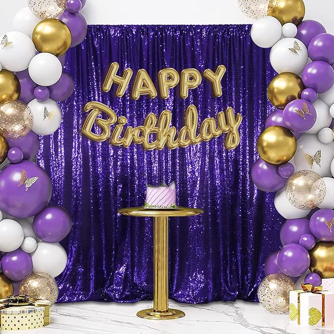 SquarePie Sequin Backdrop Less Transparent Background Sparkly Curtain for Wedding Halloween Party 8FT x 8FT Purple