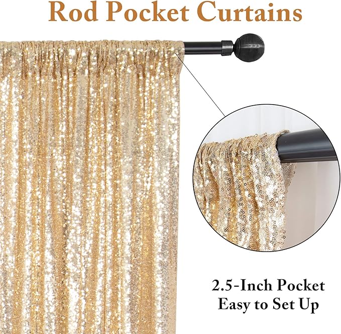 ShinyBeauty Champagne Gold Sequin Backdrop - 2 Panels, 7Ft x 7Ft, Sparkly Glitter Backdrop for Parties/Prom Backgrounds