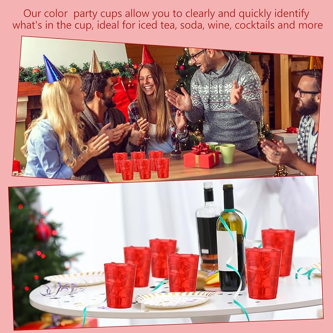 Disposable Plastic Party Cups, 10 oz Red, Pack of 100