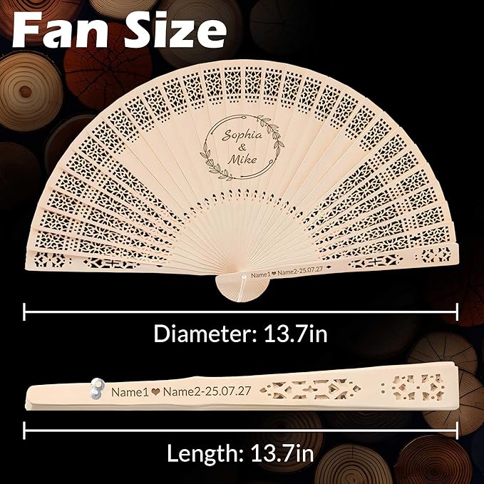 100 PCS Custom Fans Personalized Folding Fans for Line Dancing Wooden Hand Fan Wedding Favors Bulk Fans for Guests Party Event Use (Style14)