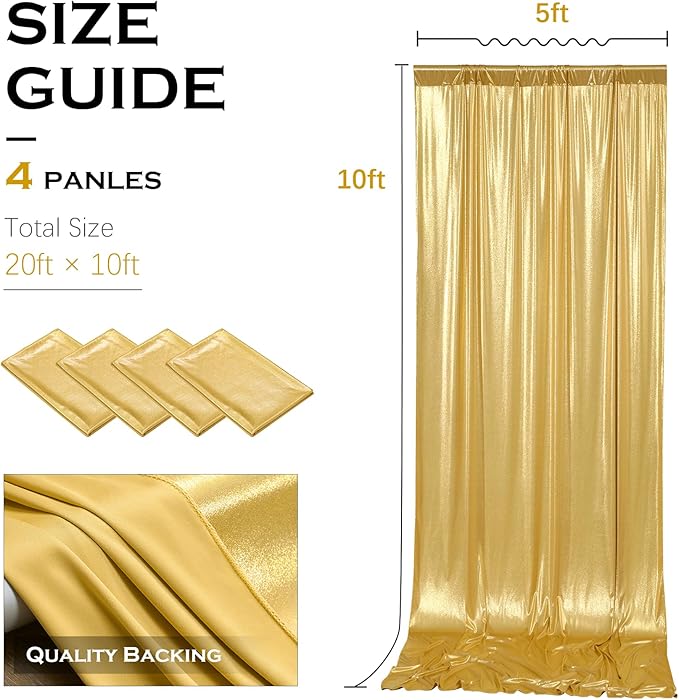 Party Backgrounds: Gold Sequin Drape Curtain, 4 Panels, 20 x 10 ft