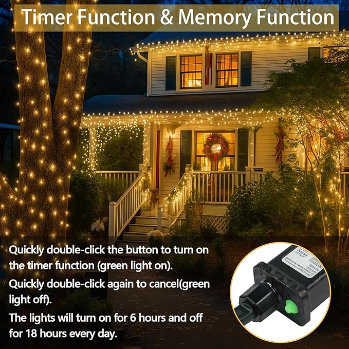 String Lights, 2 Pack 33 ft Warm White LED with Timer and 13 Modes