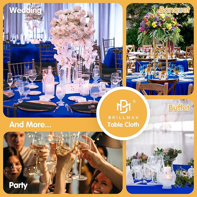 BRILLMAX 6 Pack Royal Blue Round Tablecloths 120 Inch - Circle Bulk Linen Polyester Fabric Washable Table Cloth Cover for Wedding Reception Banquet Birthday Party Buffet Restaurant